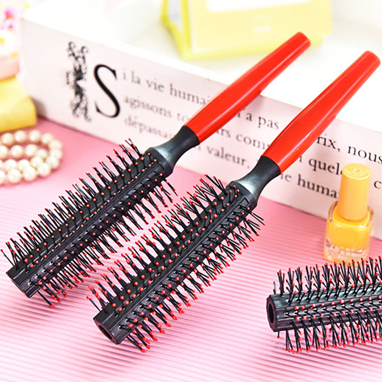 Pro 1pcs Antistatic DIY Curling Comb Massage Salon Care Straight Curved Curl Coat Pear Head Round Hair Brush Female F628-5
