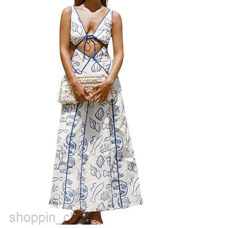 Basic Casual Women Dresses Women's New Summer Leisure Vacation Hollow Print Dress