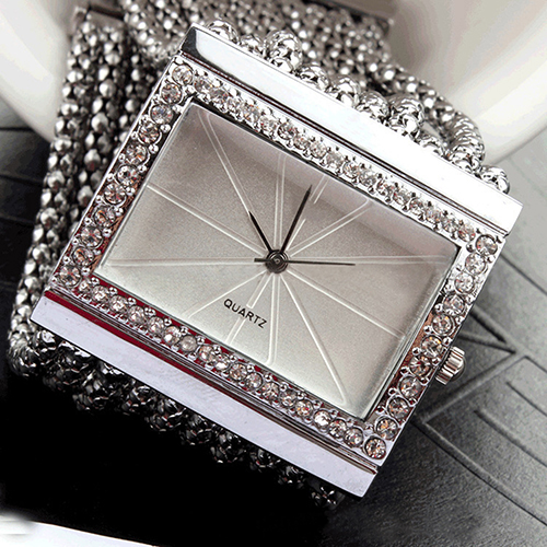 Quartz Wristwatch Women's Watch RelogioFeminino Silver Tone Band Rhinestone Bangle Bracelet Watch For WomenMontreFemmeRelojMujer
