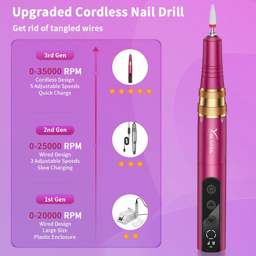YBLNTEK Electric Cordless Nail Drill Kit 35000RPM Nail Drill Machine for Gel Acrylic Nails Manicure Pedicure Polishing With Bag 240627