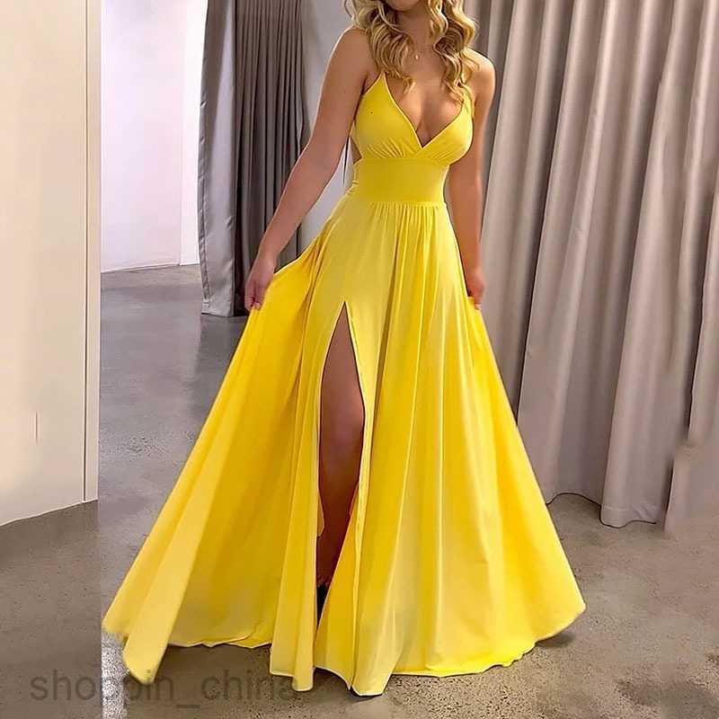 Basic Casual Women Dresses Fashion Women's Summer Strap V-Neck Lace up Lace up Split Long Dress