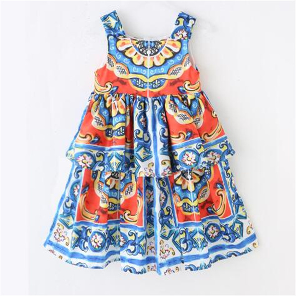 Children's Dress Summer Girls printing suspenders Dress European and American baby children clothing