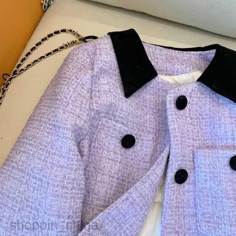 Women Jackets Coats Purple Fragrant Coat for Women's Spring New Celebrity New Rough Tweed Polo Neck Temperament Short Top