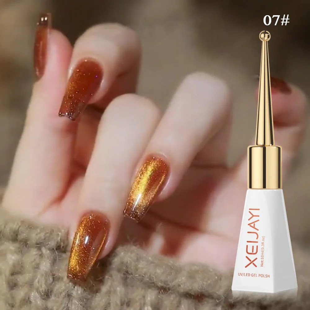 10ml Cat Eye Gel Nail Sparkling Glass Bead Flash White Spar Polish Magnetic Gel Nude Color Semi Permanent Soak Off Nail Polish