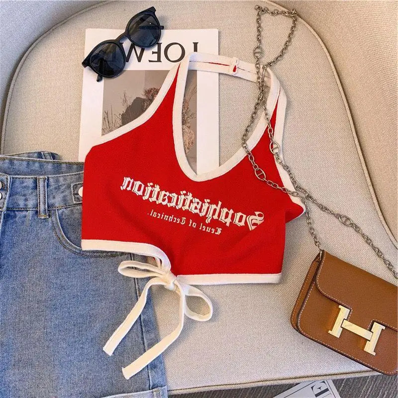 summer baby girl vest suspenders child Korean letters color matching halter hip hop punk streetwear crop top Gothic 2 10 clothes 240627