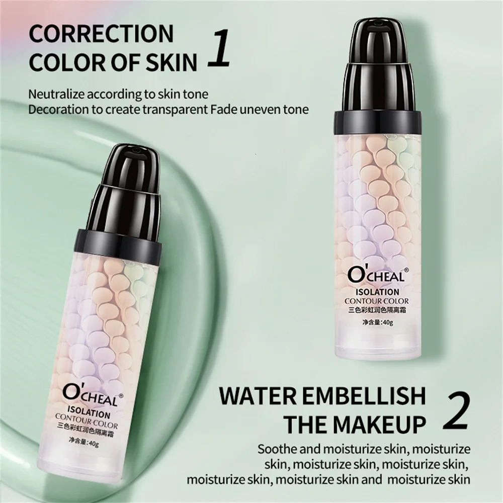 1/2Pcs Wholesale 3-color Rainbow Isolation Cream Soft Moist Makeup Primer Refreshing Face Base Cream Lasting Brighten Skin Tone 240627