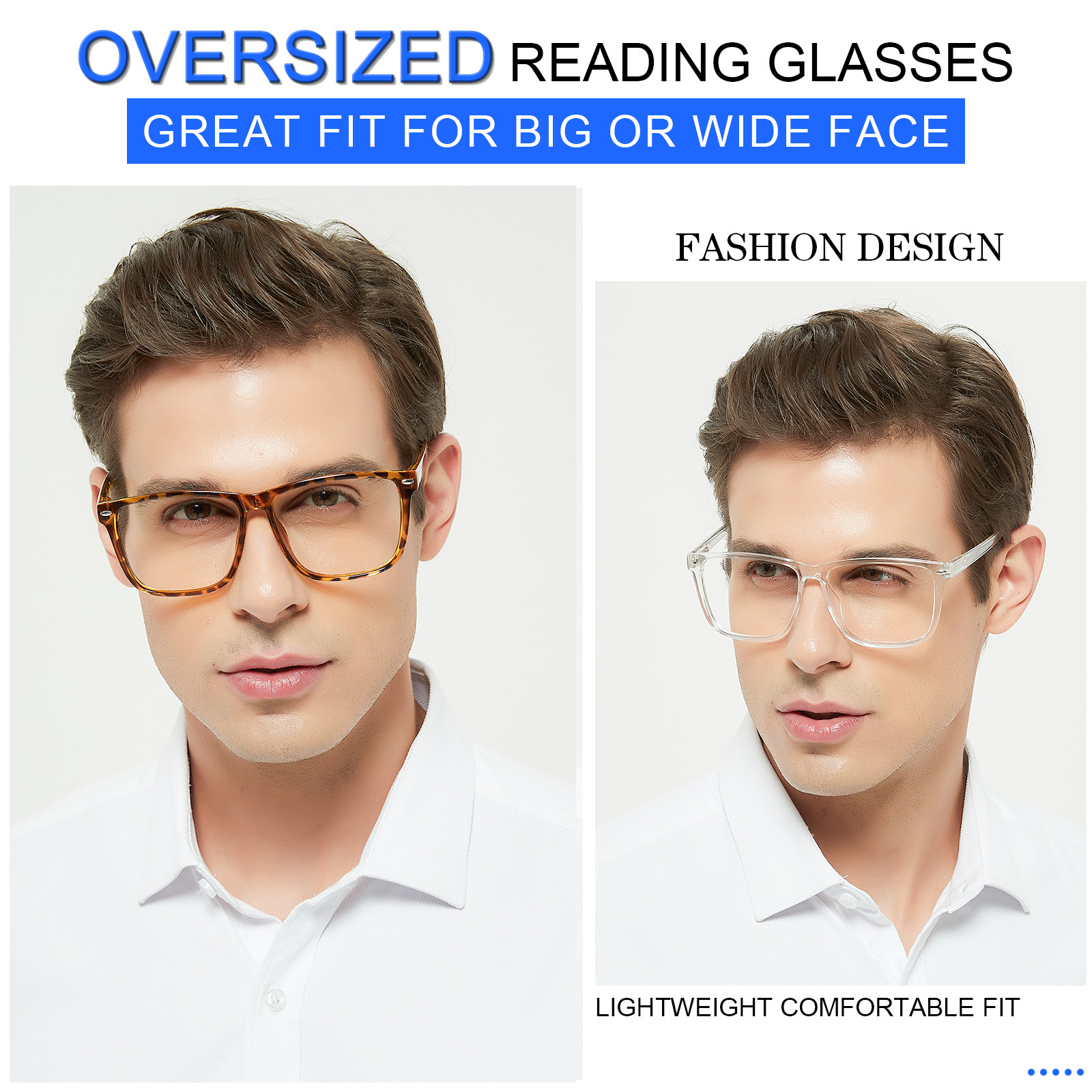 Oversized Reading Glasses Men Large Square Presbyopic Eyeglasses Reading Big Frame Stylish Readers +1 1.25 1.5 1.75 2 2.25 2.5 3
