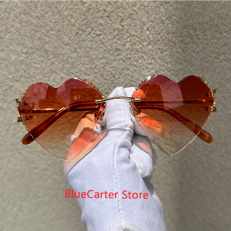 Heart Shaped Sunglasses Dia Cut Wire C Y2K Designer Rimless Carter Sun Glasses Mens Cool Decoration 828 Gold Good quality