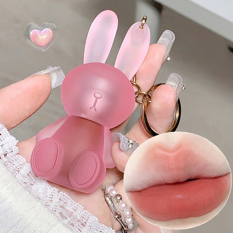 Cute Bear Keychain Nude Liquid Lipstick Velvet Matte Waterproof Lip Gloss Lasting Non-stick Lip Tint Makeup Pigment Cosmetic
