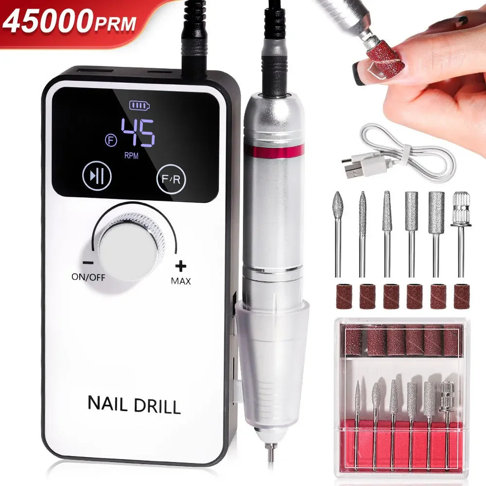 45000RPM Professional Electric Nail Drill Machine Rechargeable Nail File Nails Accessories Gel Nail Polish Sander Low Noise 240627