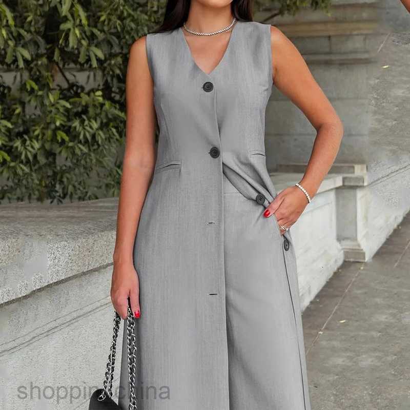 Basic Casual Women Dresses Women's Autumn New Fashion Casual Sleeveless Solid Color Long Two Piece Set
