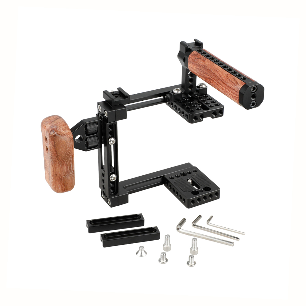 Kayulin Dual-use Adjustable Dslr Camera Cage Kit with Wooden and Side Handle Grip for Universal Dslr Cameras