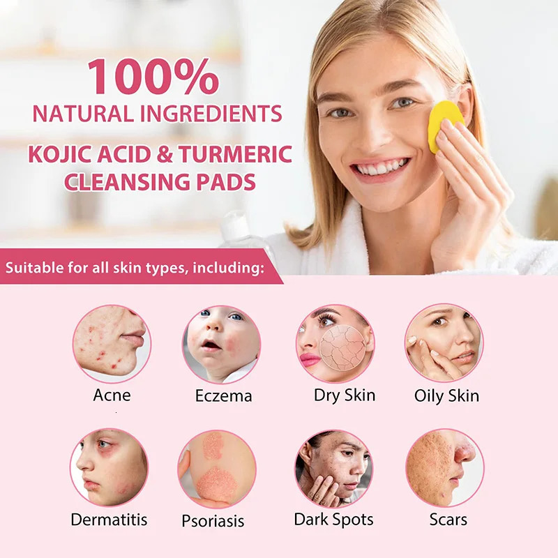 40pcs Turmeric Kojic Acid Cleansing Pads Exfoliating Pads Facial Sponges For Cleansing Exfoliating Daily Cleansing Skin Care 240627