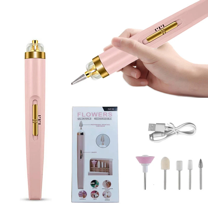5 in 1 Electric Nail Polish Drill Machine With Light Portable Mini Electric Manicure Art Pen Tools For Gel r 240627