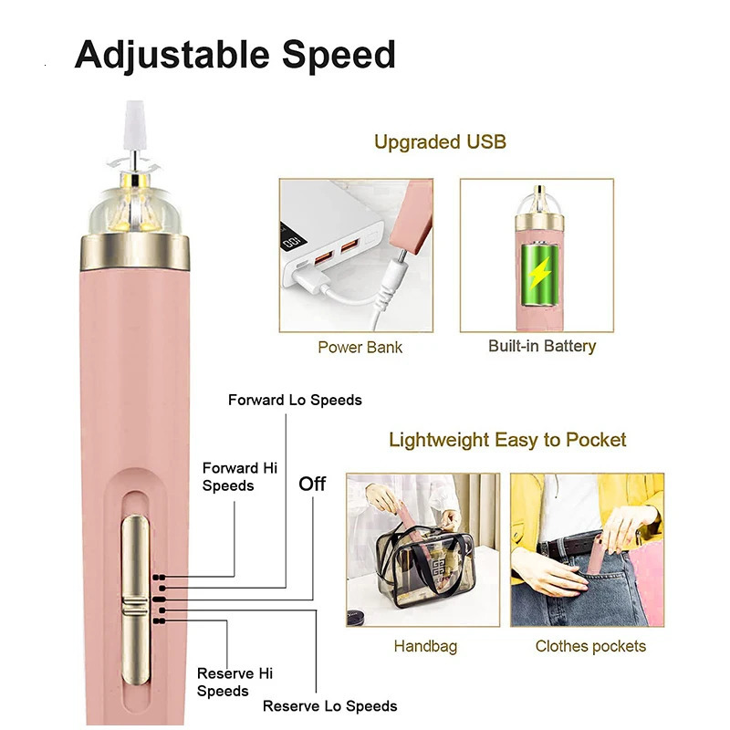 5 in 1 Electric Nail Polish Drill Machine With Light Portable Mini Electric Manicure Art Pen Tools For Gel r 240627