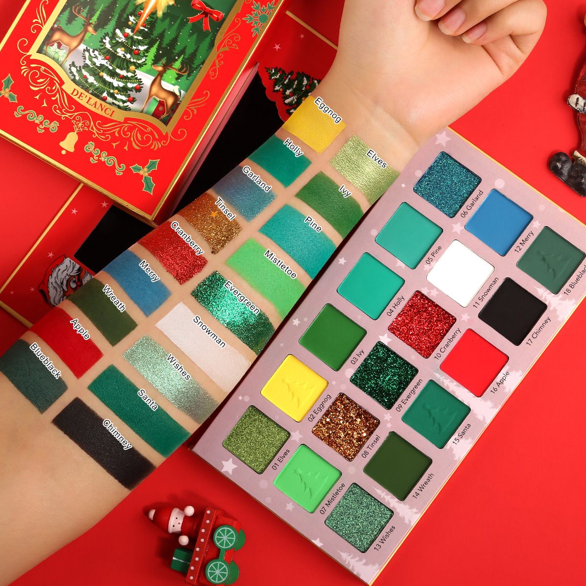 Multichrome Green Eyeshadow Palette,DE'LANCI 18 Colors Highly Pigmented Christmas Makeup Pallet,Green Grinch Eyeshadow Makeup