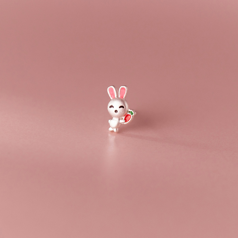 Kids Sterg Sier Carrot - Frosted Rabbit Stud Earrings for Girls 4