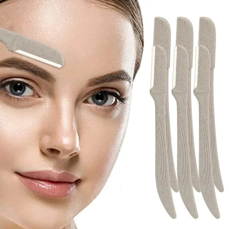 6pcs Wheat Straw Environmentally Biodegradable Eyebrow Razor Stainless Steel Macro Eyebrow Trimmer Razor Shaving Tool 240627
