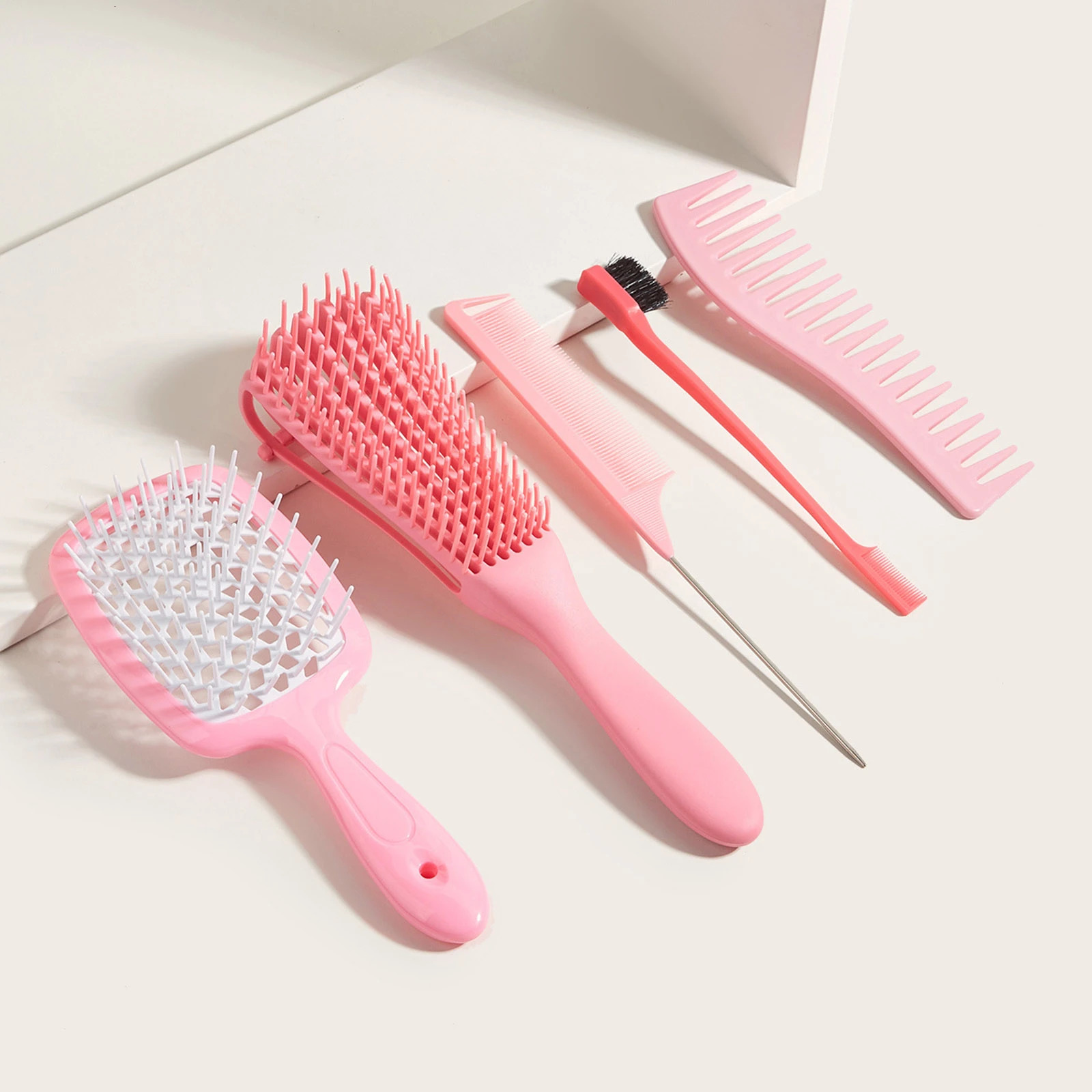 5 pcs/Set Detangling Set Scalp Massage Dual Edge Brush Styling Comb for Curly/Straight/Wet/Dry/Long/Short Hair F628-15