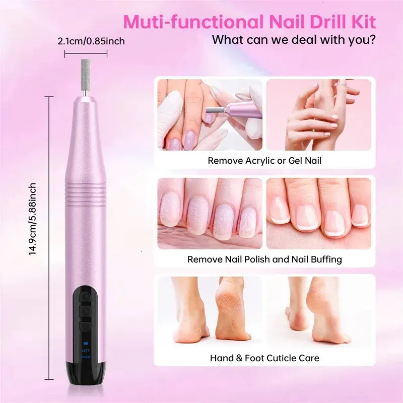Electric Nail Drill Polish Machine for Acrylic Gel Nails Professional Manicure Pedicure Nail Polish Tools with 6 Nail Drill Bits 240627