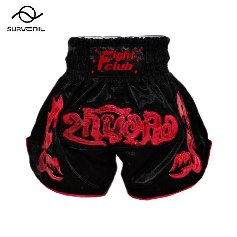 Muay Thai Shorts Men Kids Boxing Shorts Women Embroidery Satin Kickboxing Pants MMA Shorts Sanda Grappling Fight Training Wear 240615