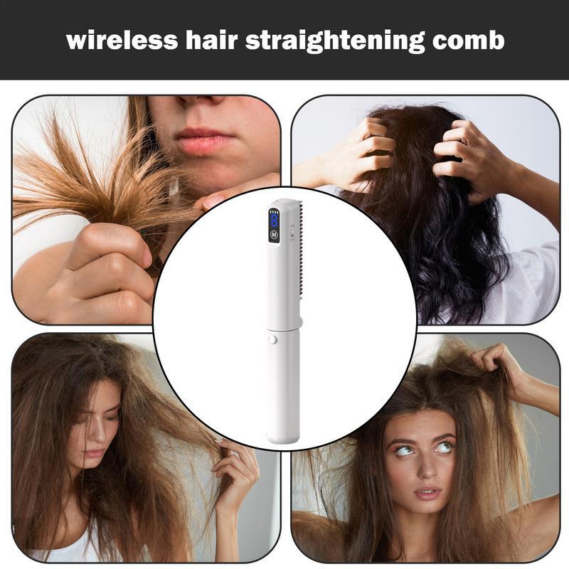 Wireless Straightening Anti-Scald Frizzy Fast Heated Brush Mini Hot Comb Ionic Hair Straightener F628-35