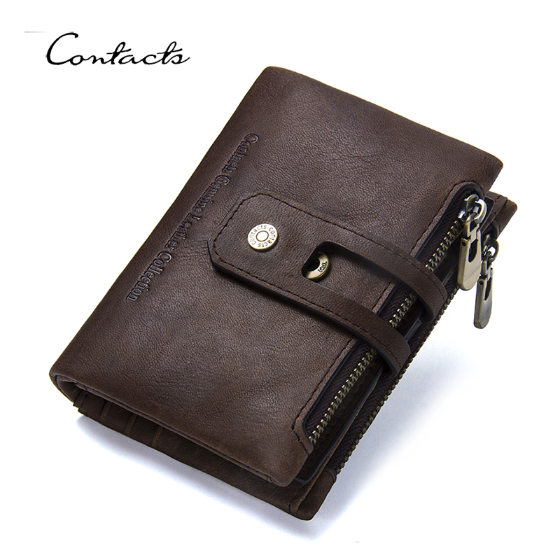 CONTACT'S Genuine Leather Wallets for Men Short Bifold Casual Men's Wallet Zipper Coin Purses Card Holder Money Clip Men Wallet