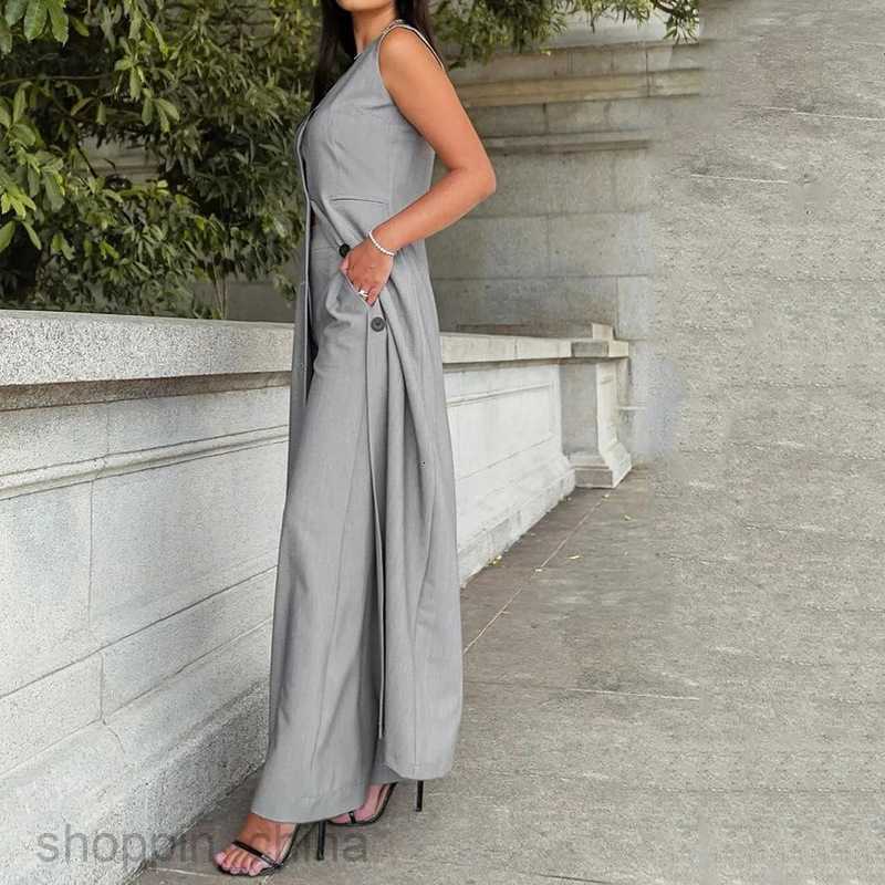 Basic Casual Women Dresses Women's Autumn New Fashion Casual Sleeveless Solid Color Long Two Piece Set