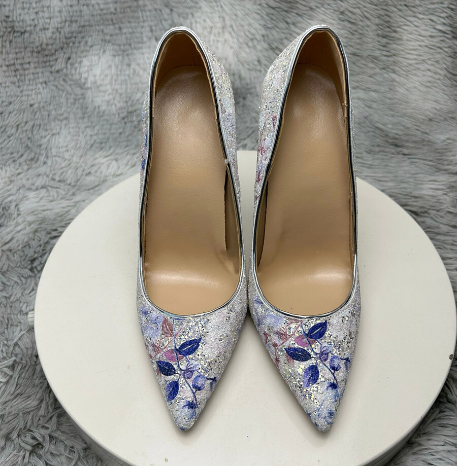 Noenname_Null- Wedding 2024 New Sier Rhinestone Sequined High Heels Female Stiletto Bridal Shoes 12Cm