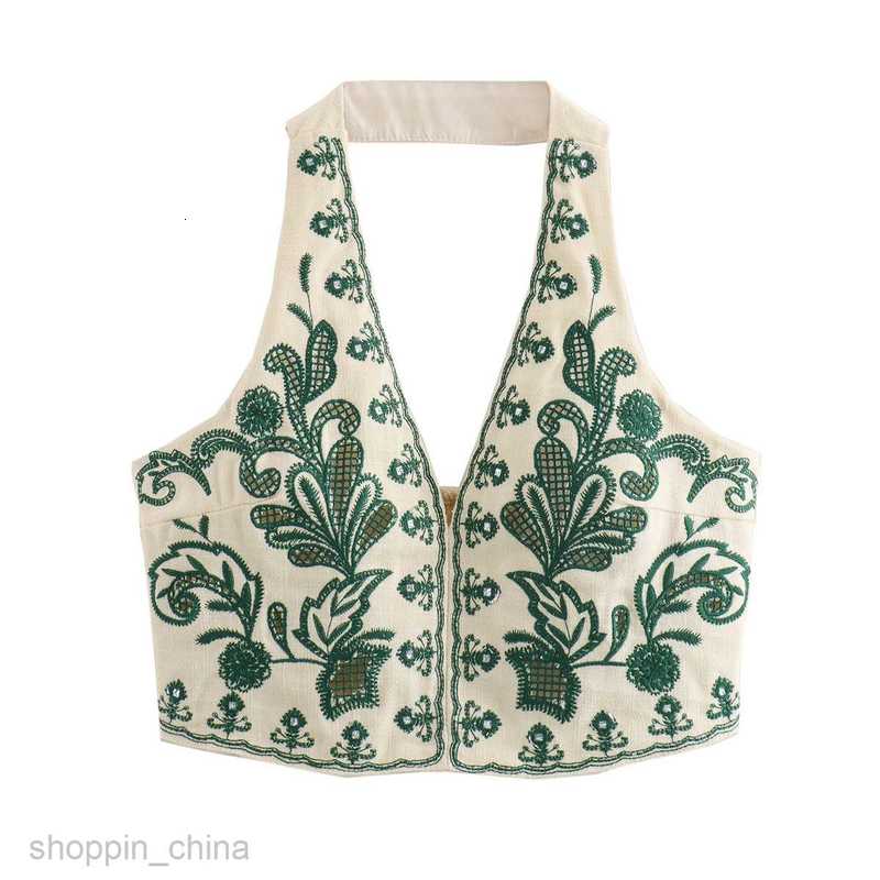 women Two Piece Dress Sets Summer Women's Flower Embroidered Hanging Neck Top+Half Skirt Set