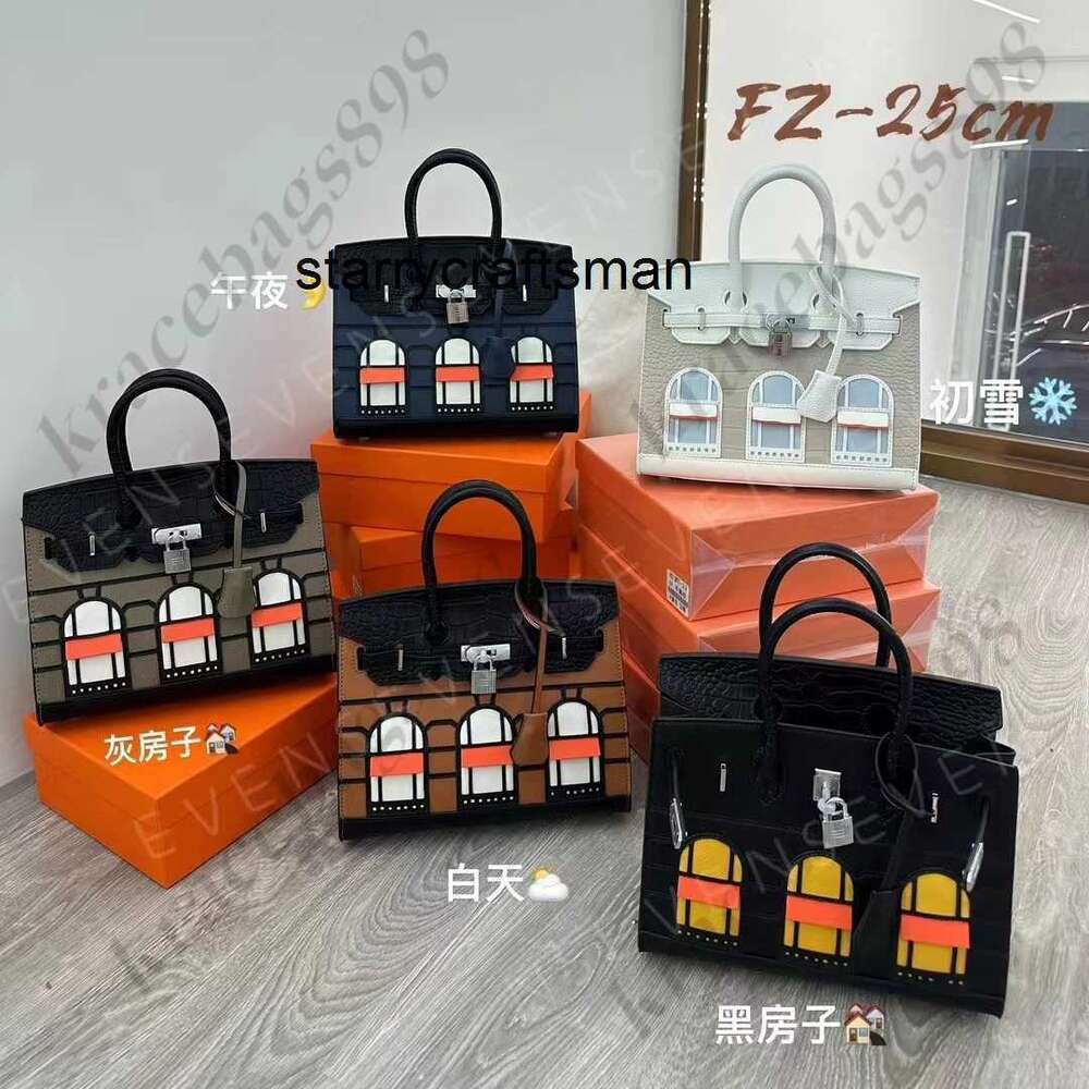 Genuine Leather Handbag l Small House Bag Handbag Leather New Fashionable Cowhide Texture Single Shoulder Diagonal Crossing