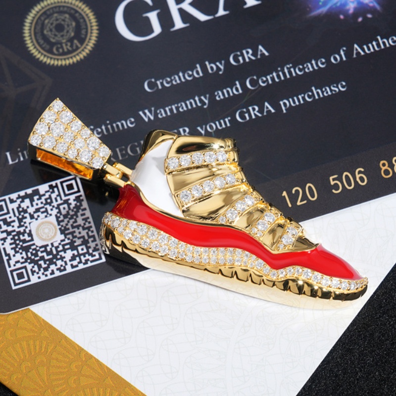 Diamond Passed Test Moissanite Pendant Necklace S925 Silver Gold Plated VVS Moissanite Sport Shoes Pendant Jewelry for Men Women Nice Gift for Friends