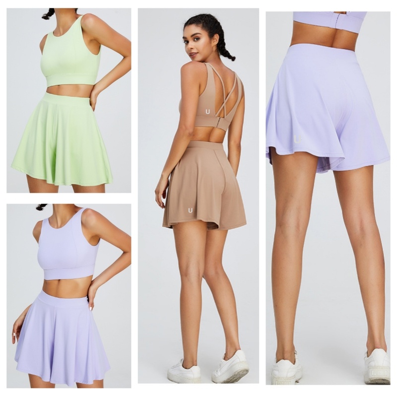 Uu-1195 Running Fiess Set Women Anti-Slip Tennis Culottes Shorts Quick-Drying High-Waist Yoga Bra