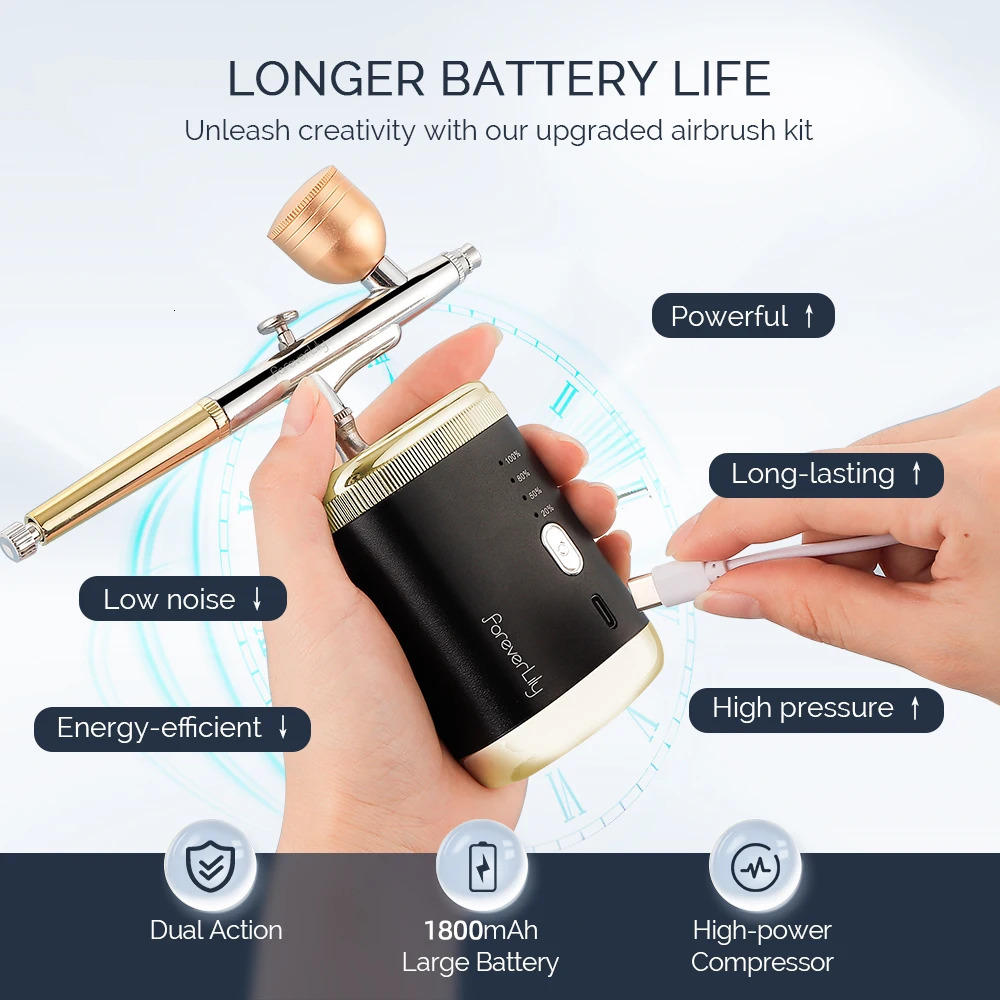 Foreverlily 3 Levels Pressure Portable Airbrush For Nail Art Paint Makeup Tattoo Cake Painting Spray Gun Face Hydration Sprayer 240627