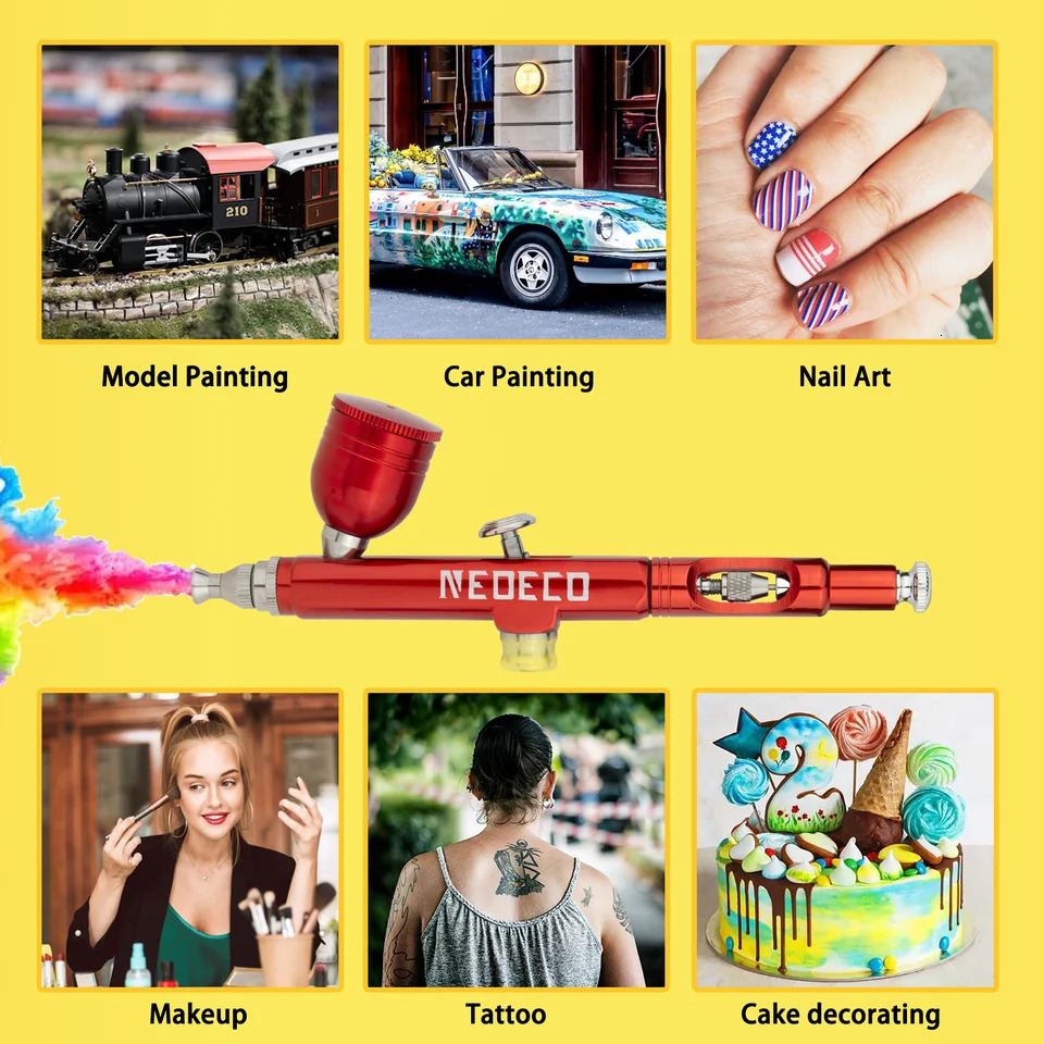 Neoeco Airbrush Kit Dual-Action Gravity Air Brush Gun with 3 Nozzle Sets Aluminum Spray Gun for Makeup Nail Art Painting Model 240627