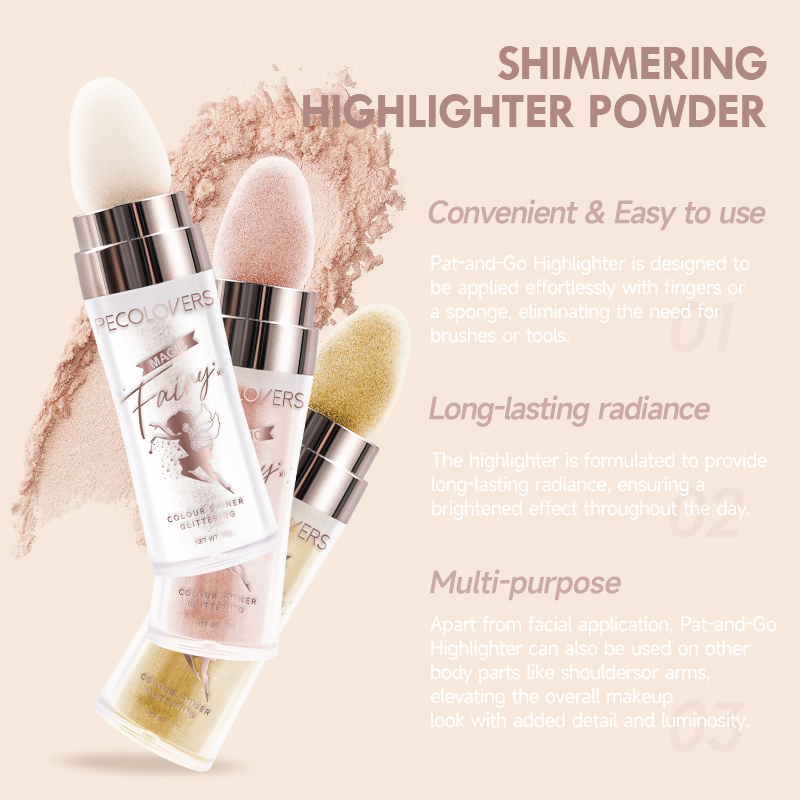 Shimmer Highlighter Powder Glitter Highlight Stick Natural Brighten Powder for Face Body Makeup