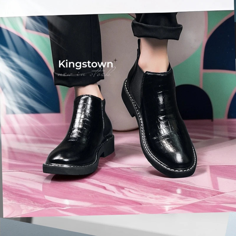 Boots Chelsea Booster Shoes Business Men Leather Ankle Lifts Wedding Formal Man Dress Height Increase Sole 5cm Plus Size 38- 240620