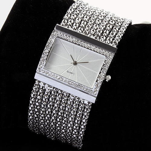 Quartz Wristwatch Women's Watch RelogioFeminino Silver Tone Band Rhinestone Bangle Bracelet Watch For WomenMontreFemmeRelojMujer