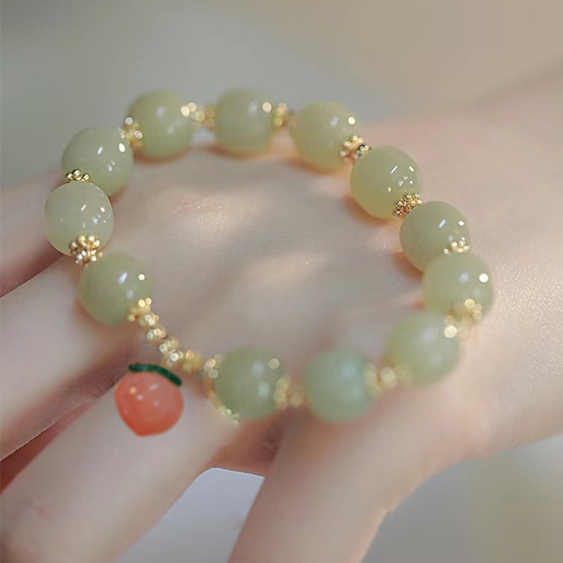 Natural Hotan Jade Bracelet for Women Pink Honey Peach Pendant Beads Bangles Light Luxury Design New in Wedding Jewelry