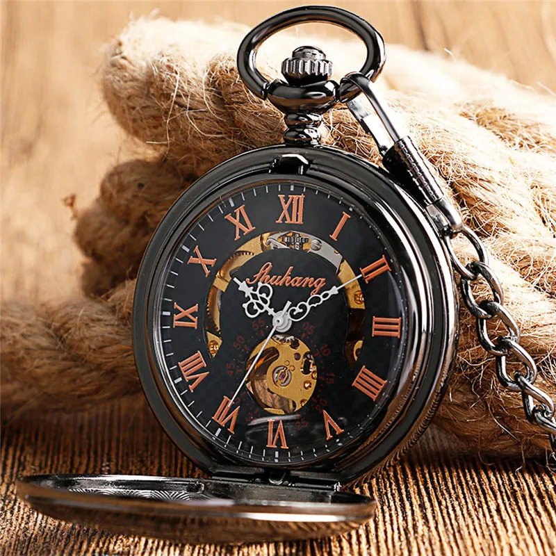 Steampunk Hollow Out Flower Case Men Women Handwinding Mechanical Pocket Watch Roman Number FOB Pendant Chain Relgio de bolso 240626