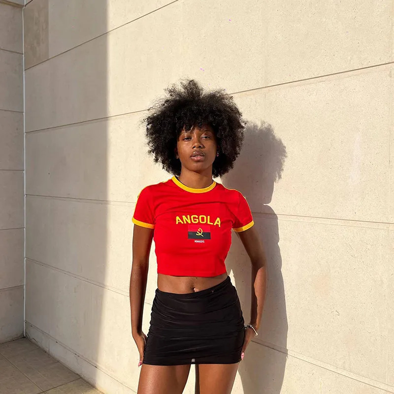 Hip-hop Harajuku Grunge angola National Flag Text Print T-shirt Streetwear Y2k Crop Tops Summer Cozy Sexy Women Camisole 240618