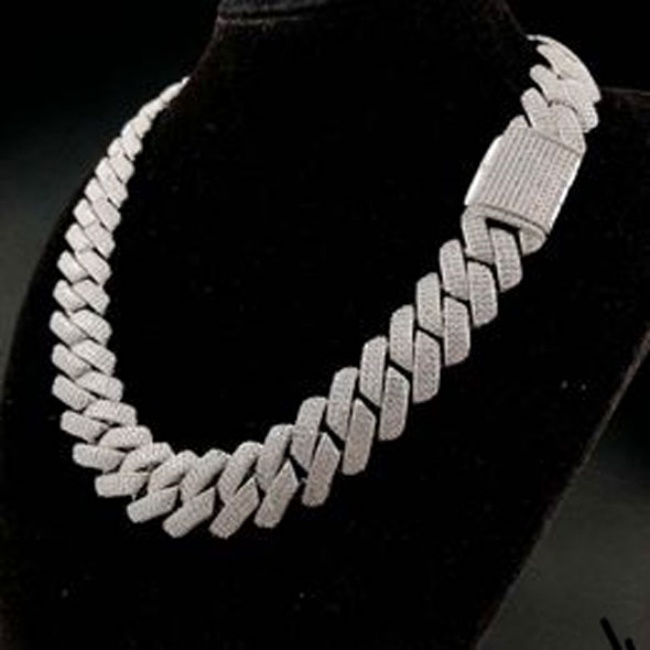 designer necklace pass diamond Miami Hip Hop jewelry 7mm VVS Stone Shiny 3ROW Men 925 Sterling Silver necklace moissanite cuban link chain Luxury
