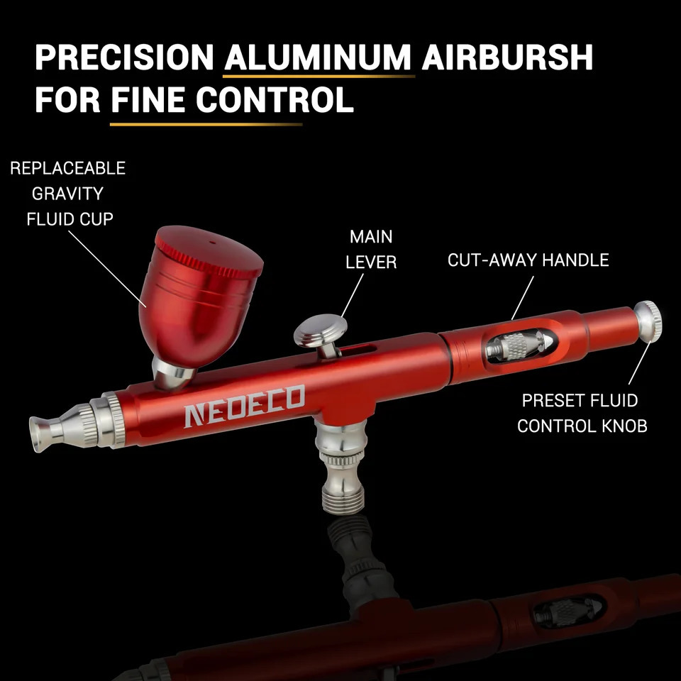 Neoeco Airbrush Kit Dual-Action Gravity Air Brush Gun with 3 Nozzle Sets Aluminum Spray Gun for Makeup Nail Art Painting Model 240627