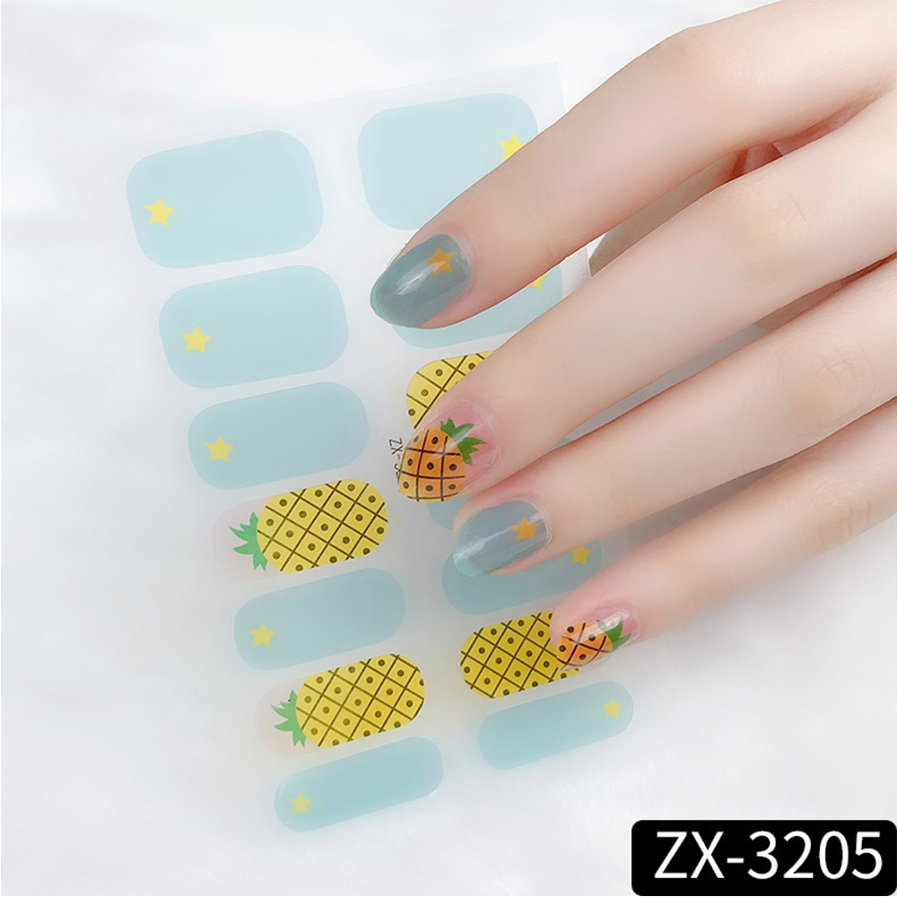 1 Sheet Gel Nail Strips Semi-cured 3D Full Cover Nail Stickers Sweet Fresh DIY Long Lasting DIY Waterproof Nail Wraps UV Lamp