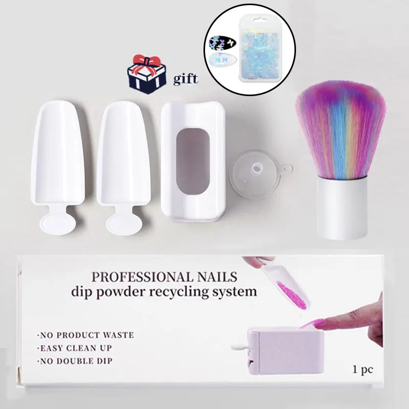 Nail Glitter Powder Drill Recycling Box Dip Container Manicure Nails Art Accesoires Storage Tools Nail Sequins Set Gift