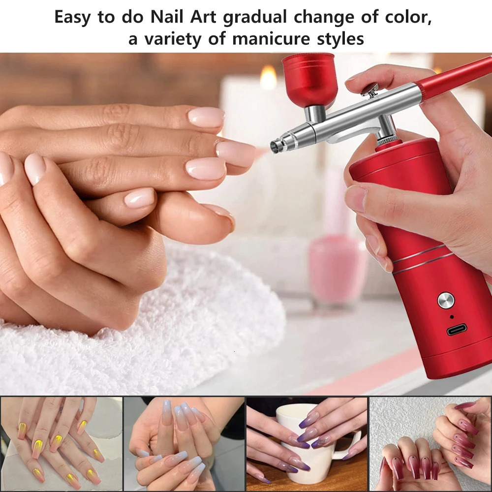 Airbrush Nail With Compressor Portable Airbrush For Nails Cake Painting Crafts Mini Airbrush Nail Art Paint Spray Gun Compressor 240627