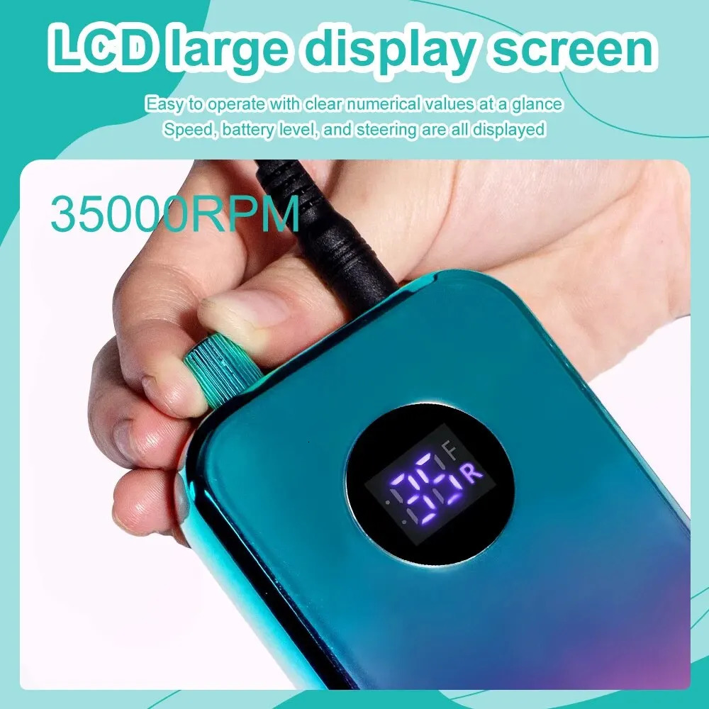 Professional 35000RPM Portable Electric Nail Drill Machine Display Nails Sander For Acrylic Gel Polish Rechargeable Nail Tool 240627