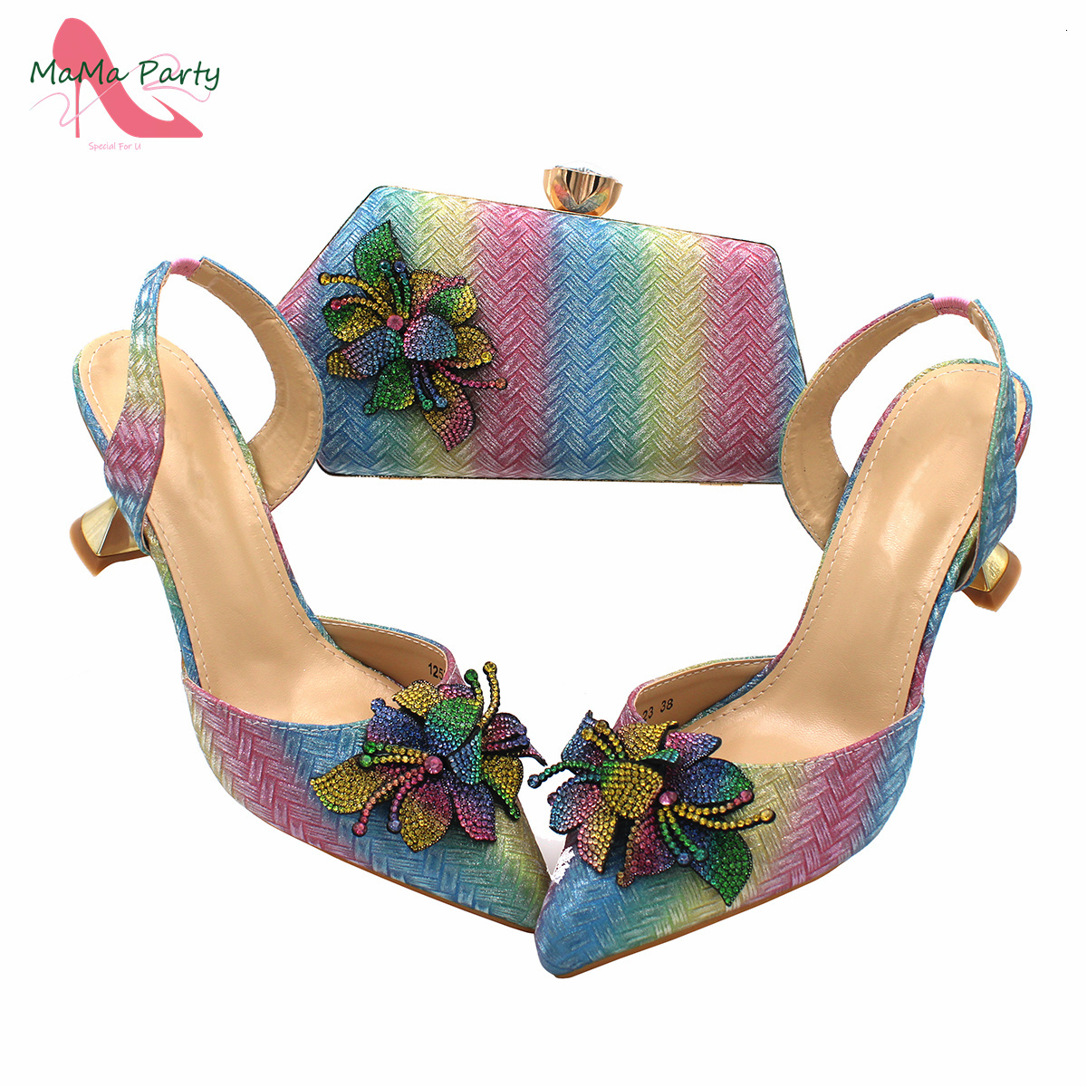 Italian Design Women Shoes And Bag To Match In Rainbow On Sale Special Price With Platform For Wedding