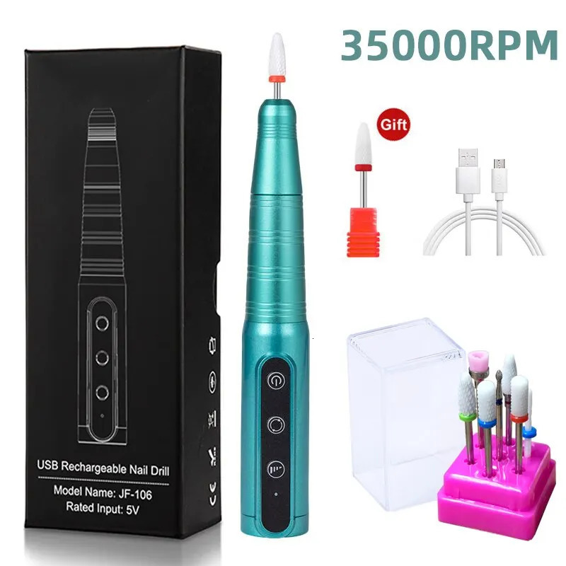 35000RPM Wireless Nail Drill Pen USB Nail File Polishing Pen Rechargeable Nail Drill Machine Portable Manicure Drill Salon Tool240627