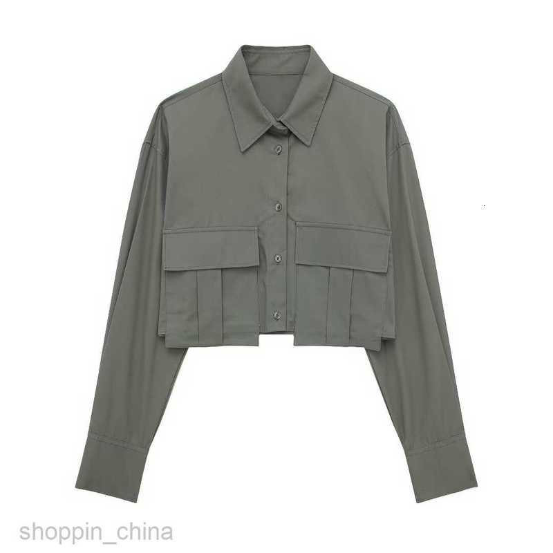 Women Jackets Coats Spring Style Double Pocket Decoration Solid Color Short Long sleeved Shirt for Women